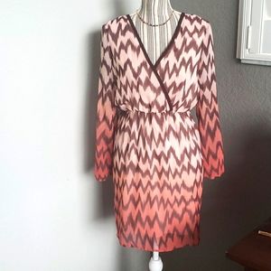 Pink blush zick Zack gradient faux wrap dress